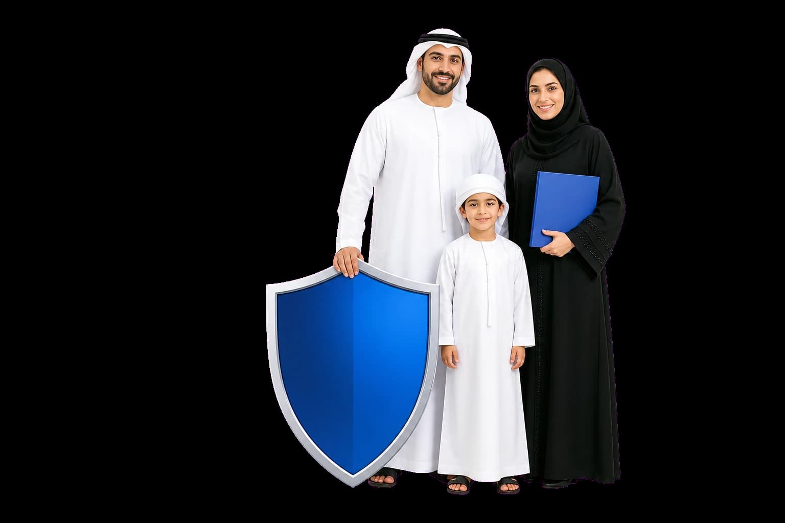 UAE insurance comparison illustration with family, protection, motor, health, life, and travel cover symbols