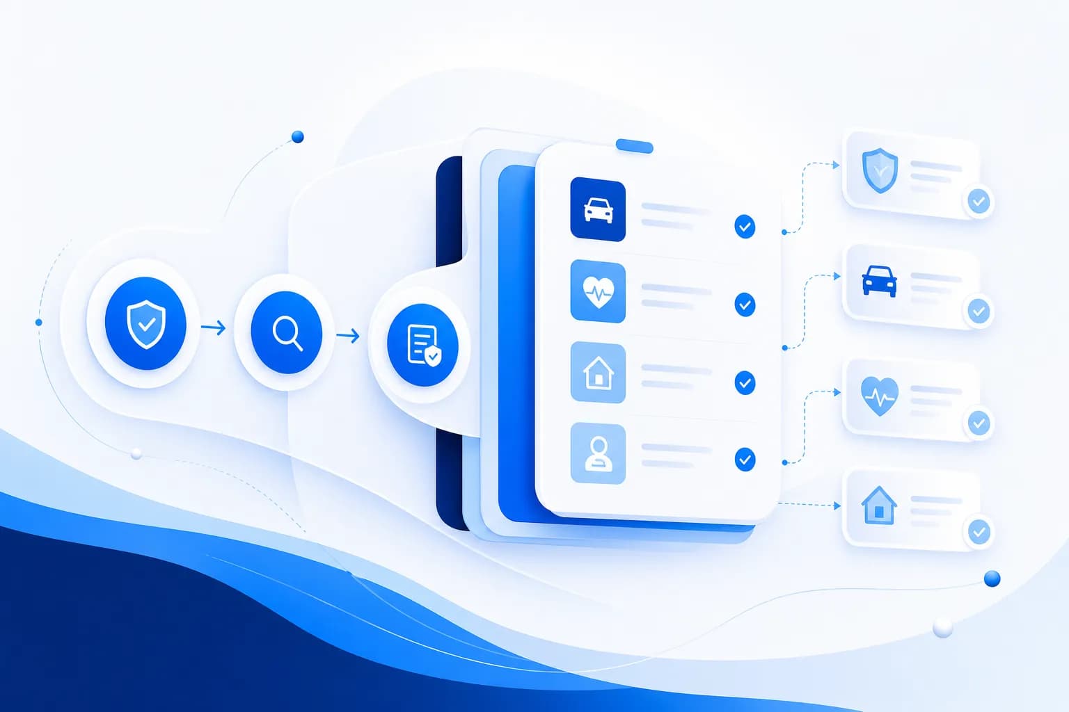 Insurance comparison and purchase journey illustration